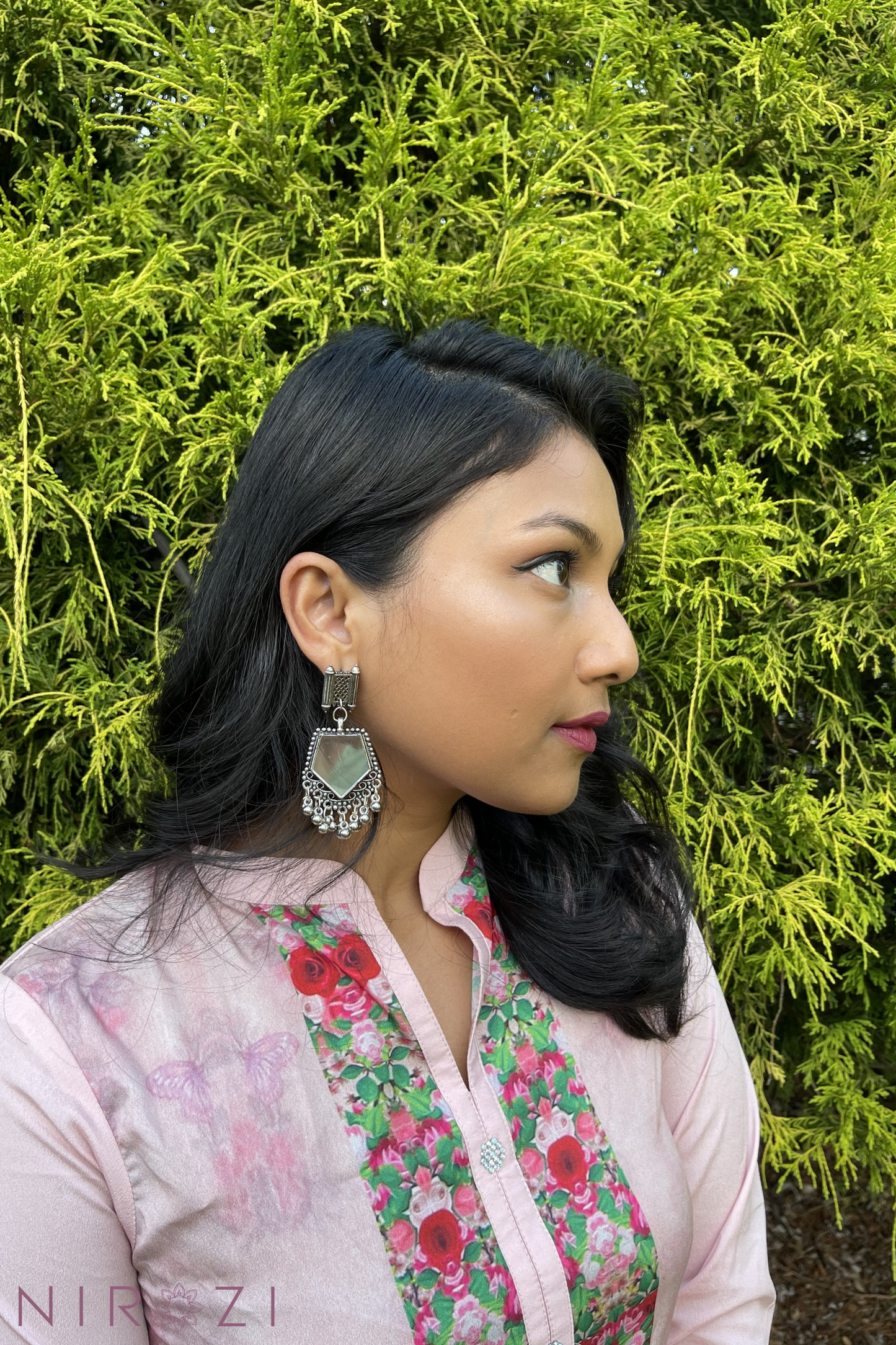 Hand-crafted real glass mirror earrings. Glass mirror jhumka earrings for fun and glamour. Lightweight earrings.