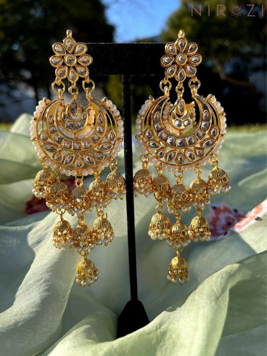 kundan chandbali jhumka. Glam up your simple looks with this glam pair of jhumka! layered design jhumka.