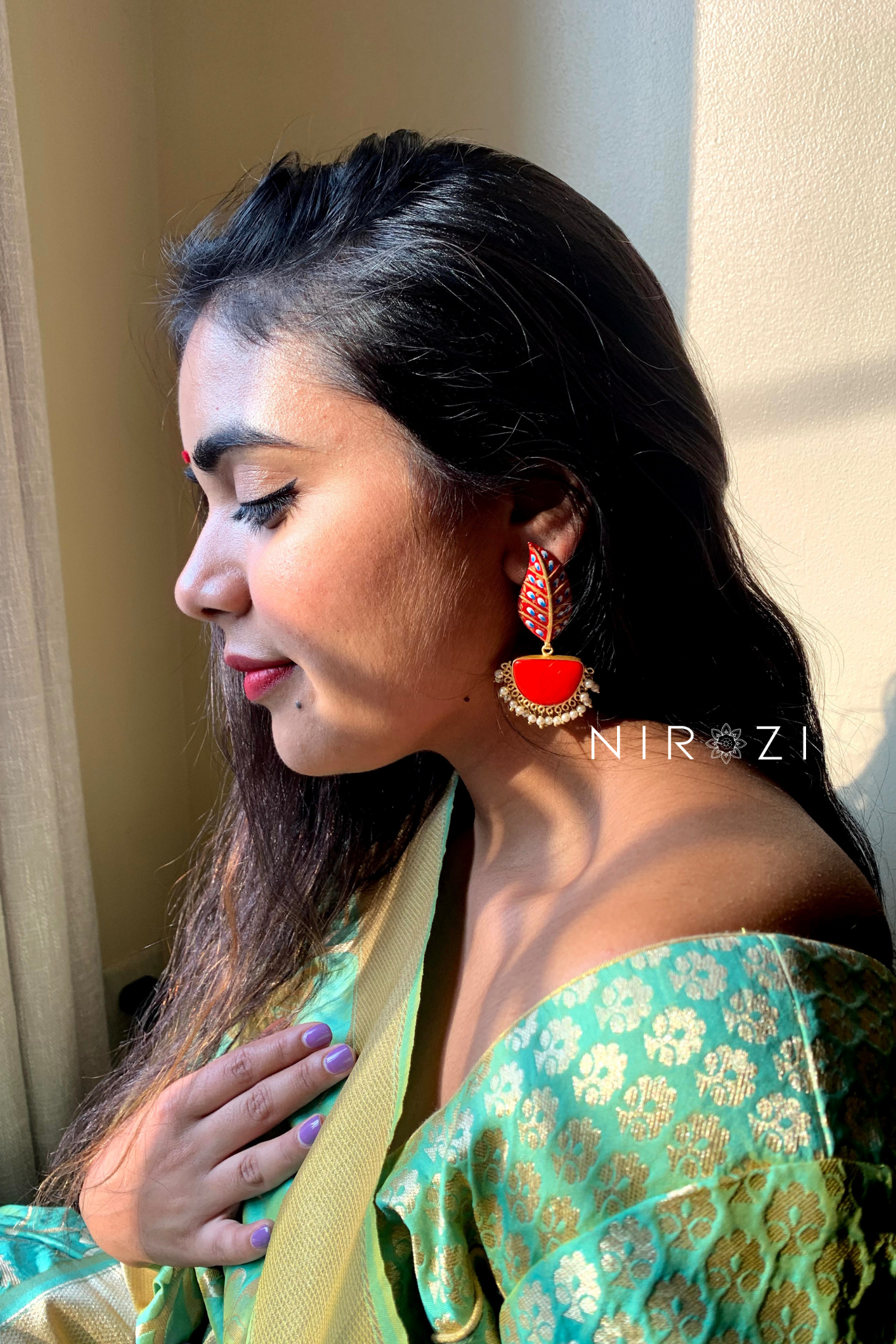 Lata - Hand painted Leaf Earrings