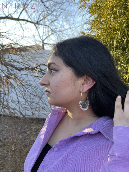 silverlook alike earrings. Dainty pearl earrings. High quality german silver jewelry. Desi jewelry.